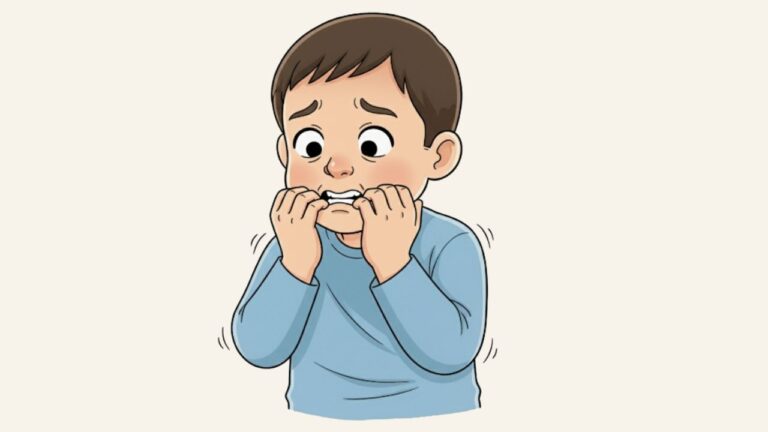 cartoon of a child biting their nails