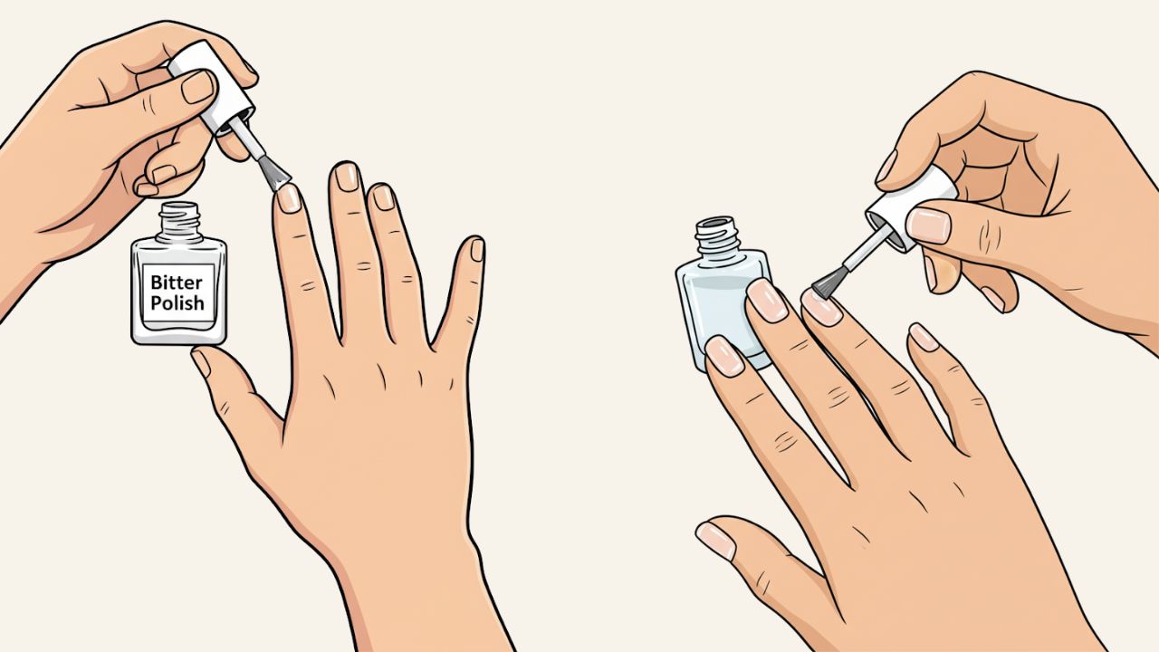 cartoon of nail polish being put on for nail biting
