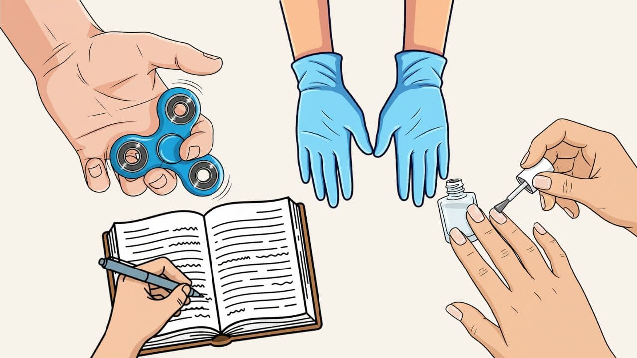 cartoon showing ways to stop nail biting